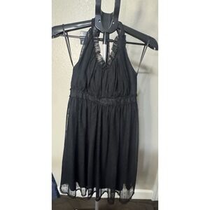 Vintage Y2K Betsey Johnson Black Lace Open Back Halter Dress Fit Flare USA 2